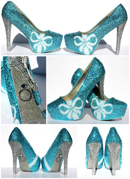 Evacuación parque Natural artería Tiffany Blue Wedding Shoes with pearl bows and crystal heels – Wicked  Addiction