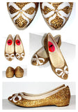 Gold Crystal Ballet Flats with Pearl Bows - Wicked Addiction