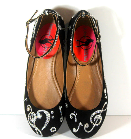 Black Music Note Ballet Flats: Swarovski Crystals