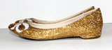 Gold Crystal Ballet Flats with Pearl Bows - Wicked Addiction