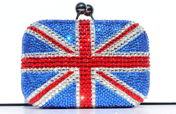 Swarovski Crystal Union Jack Clutch Purse with Chain - Wicked Addiction