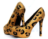 Gold & Black Leopard Crystal Heels - Wicked Addiction