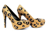 Gold & Black Leopard Crystal Heels - Wicked Addiction