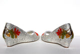 Silver Crystal Peep Toe Kitten Wedge: Autumn - Wicked Addiction
