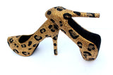 Gold & Black Leopard Crystal Heels - Wicked Addiction