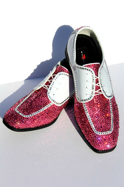 Men's Wing Tip Formal Shoe with Pink Swarovski Crystal Wicked Addiction Men's Wing Tip Formal Shoe with Pink Swarovski Crystal Wicked Addiction