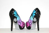 Ombre Crystal Butterfly Peep Toe Heels - Wicked Addiction