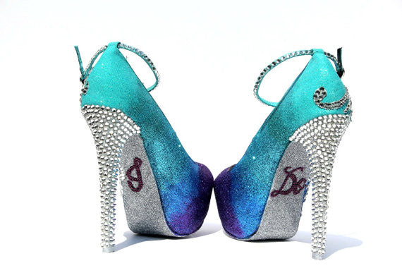 Teal glitter heels sale