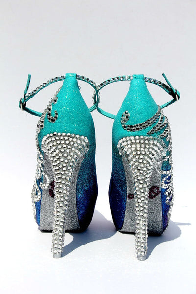 Personalized Aqua Purple Ombre Glitter Peep Toe Heels – Wicked Addiction