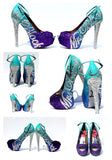Personalized Aqua Purple Ombre Glitter Peep Toe Heels - Wicked Addiction