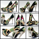 Custom Camo Heels with Swarovski Crystals - Wicked Addiction