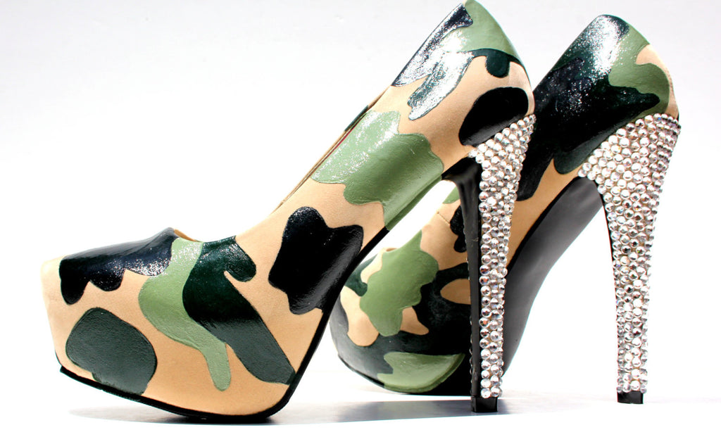 Custom Camo Heels with Swarovski Crystals - Wicked Addiction
