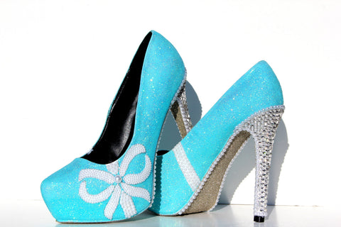 Blue Glitter Heels with Pearls