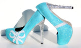 Tiffany Blue Glitter Heels with Pearls - Wicked Addiction