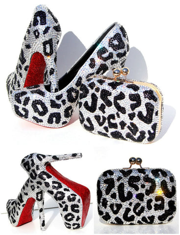 Crystal Leopard Heels with Matching Clutch