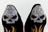 Biker Chic Heels with Crystal Skulls & Flames - Wicked Addiction