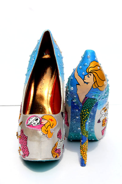 Rockabilly Mermaid Tat Heels in Crystal - Wicked Addiction