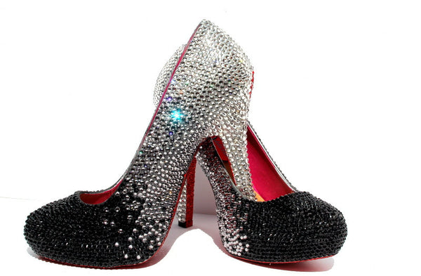 Custom Ombre Black/Sliver Crystal Heels - Wicked Addiction