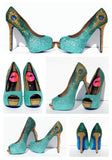 Jade & Gold Crystal Peacock Heels - Wicked Addiction