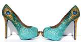Jade & Gold Crystal Peacock Heels - Wicked Addiction