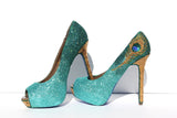 Jade & Gold Crystal Peacock Heels - Wicked Addiction