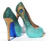 Jade & Gold Crystal Peacock Heels - Wicked Addiction