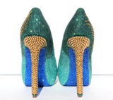 Jade & Gold Crystal Peacock Heels - Wicked Addiction