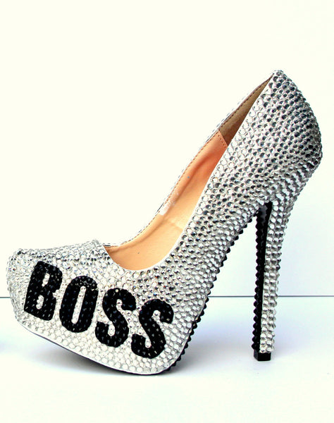 BOSS Black Silver Swarovski Crystal Heels