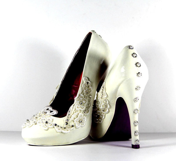 Hand-Painted Lace Heels with Swarovski Crystals & Pearls - Wicked Addiction