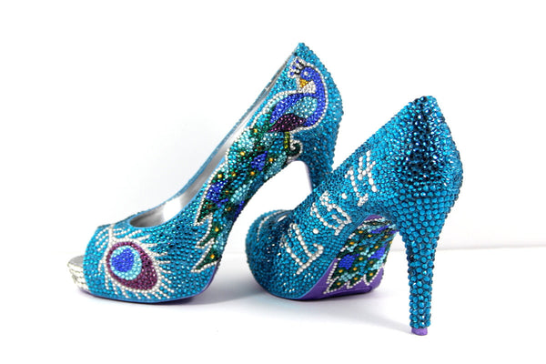Hand-Painted Crystal Peacock Heels - Wicked Addiction