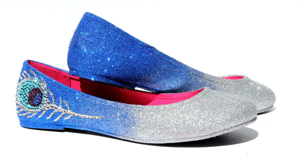 Peacock Glitter Flats with Swarovski Crystal Feathers - Wicked Addiction