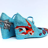 Koi & Cherry Blossom Crystal Mary Jane Wedges - Wicked Addiction