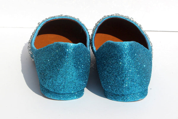 Glitter Flat Teal Shoes Blue Glitter Flats Discount