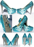 Tiffany Blue Wedding Shoes with pearl bows and crystal heels - Wicked Addiction