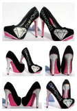 Pink & Black Crystal "Diamond" Heels - Wicked Addiction