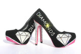 Pink & Black Crystal "Diamond" Heels - Wicked Addiction