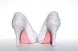 White Wedding Stiletto with Lace & Pearls - Wicked Addiction