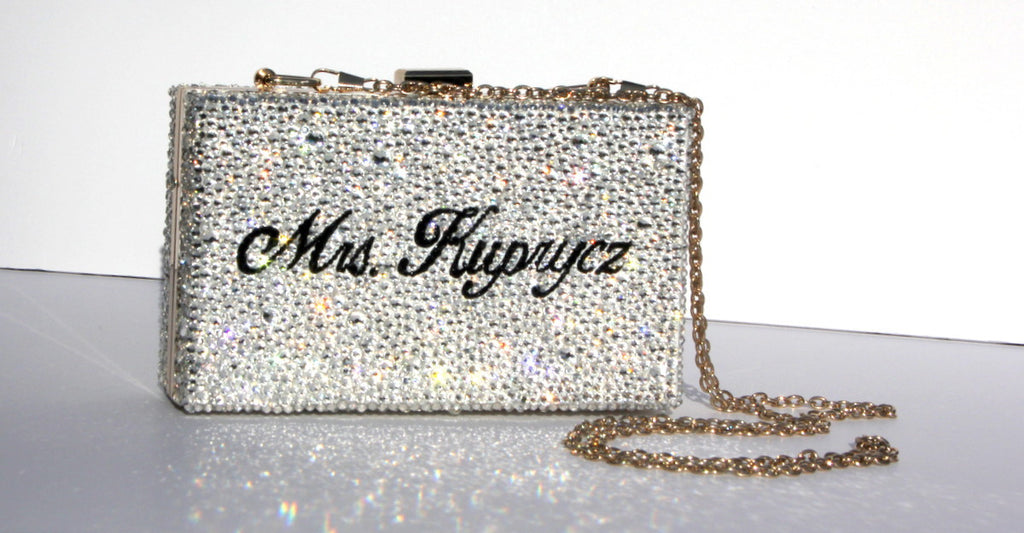 Personalized Silver Crystal Wedding Clutch - Wicked Addiction