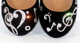 Black Music Note Ballet Flats: Swarovski Crystals - Wicked Addiction