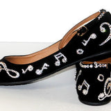 Black Music Note Ballet Flats: Swarovski Crystals - Wicked Addiction