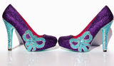 Tiffany Blue Crystal & Purple Glitter Bow Heels - Wicked Addiction