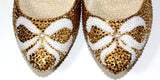 Gold Crystal Ballet Flats with Pearl Bows - Wicked Addiction