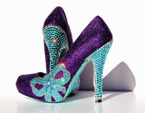 Tiffany Blue Crystal & Purple Glitter Bow Heels - Wicked Addiction