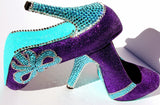 Tiffany Blue Crystal & Purple Glitter Bow Heels - Wicked Addiction