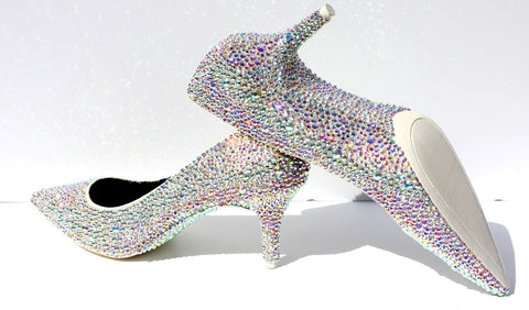 Crystal AB Kitten Heels: Low Heel Wedding Shoes
