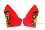 Red Crystal Wedges with Bull - Wicked Addiction