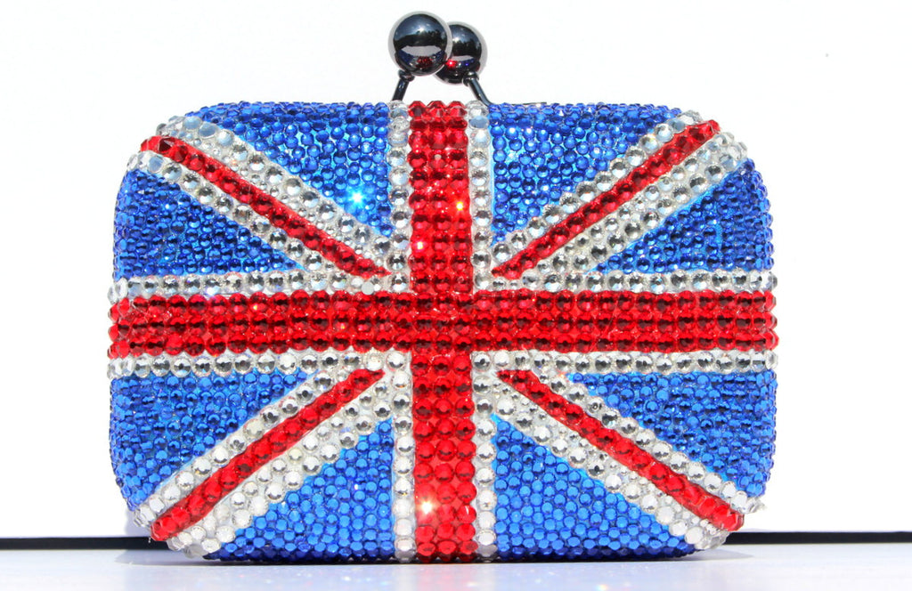 Swarovski Crystal Union Jack Clutch Purse with Chain - Wicked Addiction