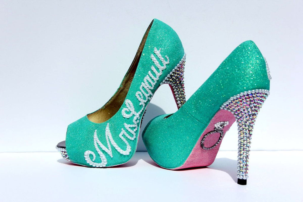 Mint & Pink Wedding Shoe with Silver Swarovski Crystals - Wicked Addiction