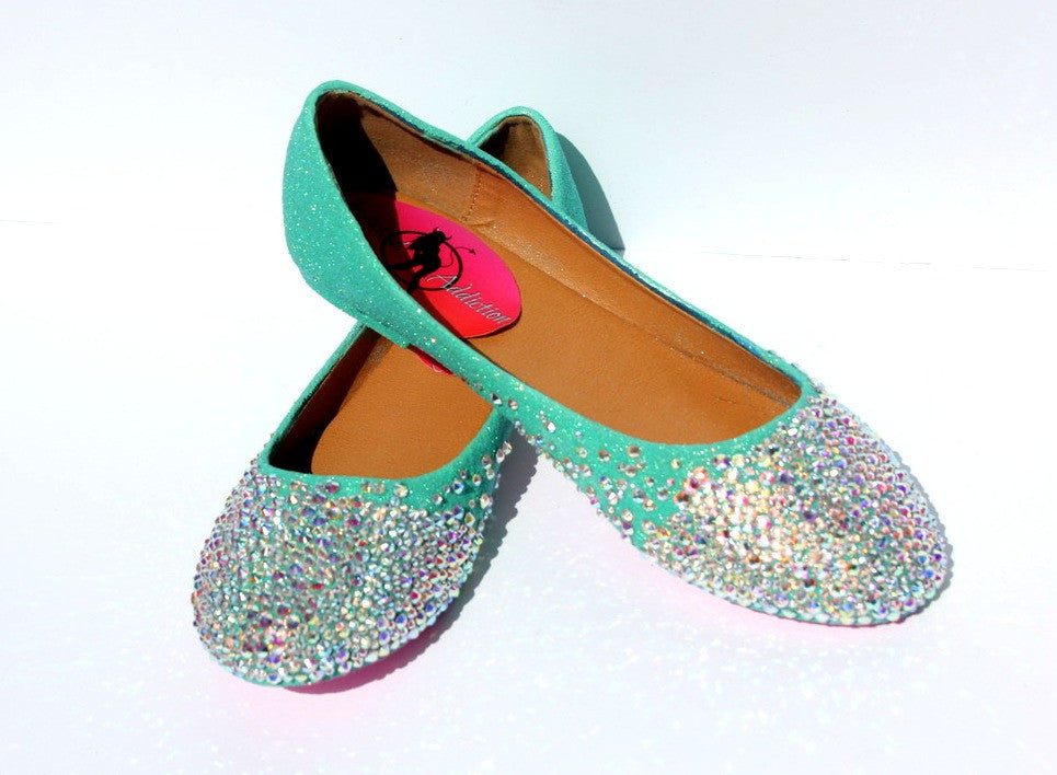 Mint Crystal Ballet Bridal Flats - Wicked Addiction