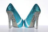 Tiffany Blue Wedding Shoes with pearl bows and crystal heels - Wicked Addiction